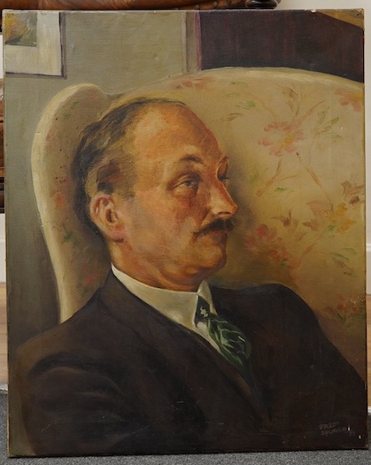 Fred Spurgeon, oil on canvas, Portrait of Harold Avery, signed, 56 x 45cm, unframed. Condition - fair to good